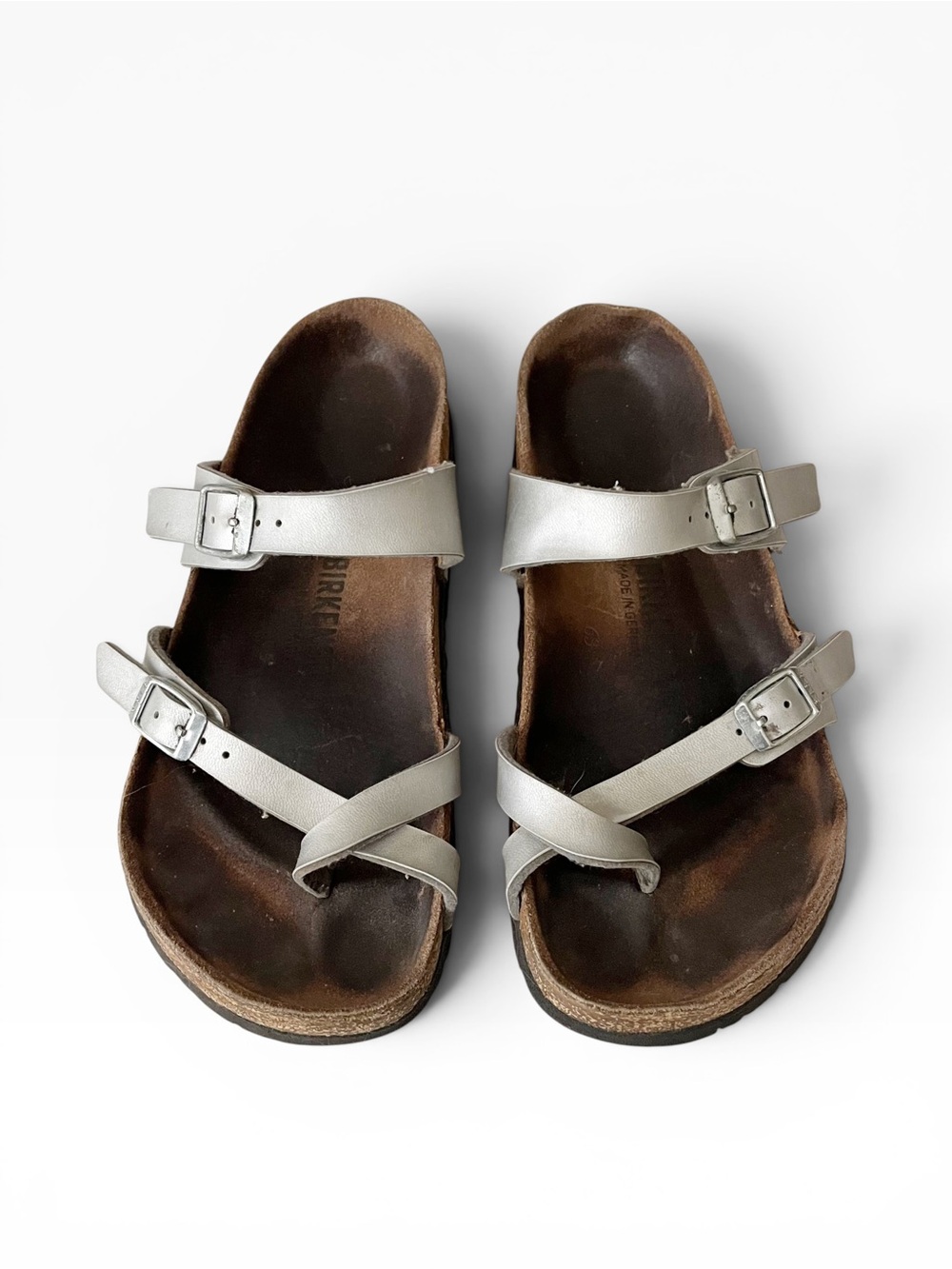 BIRKENSTOCK Mayari Birko-Flor Silver Women's Size 38/US 7 Slip On Thong Sandals